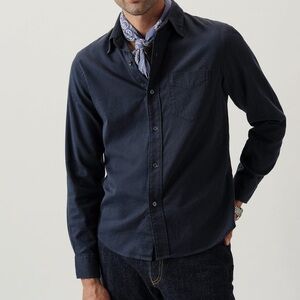 Buck Mason Draped Twill One Pocket Long Sleeve Shirt Large Navy Blue Button Up